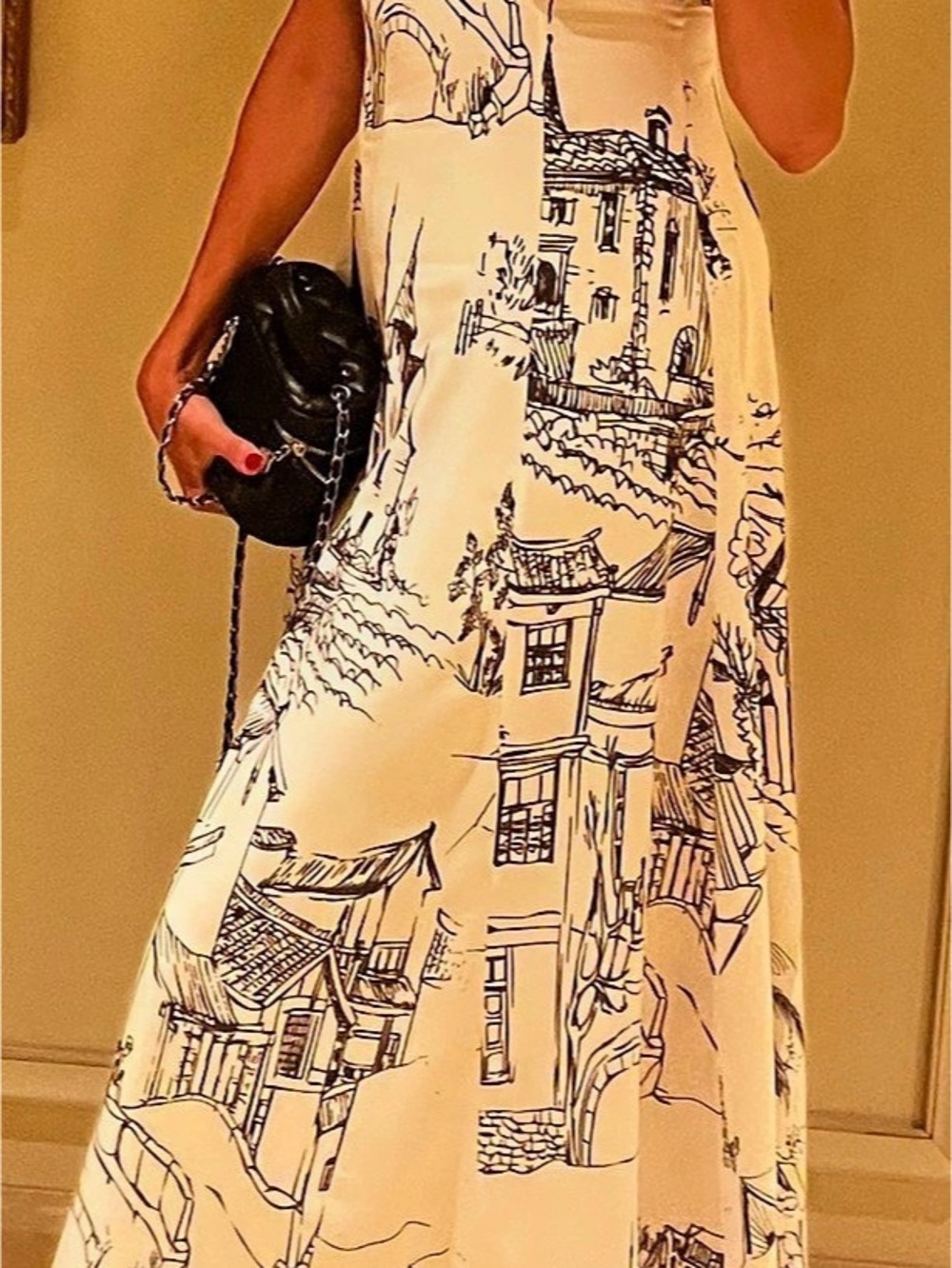 Printed Maxi Dress in White & Black Like New